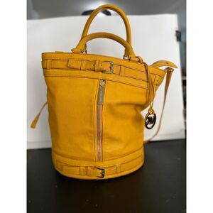 Yellow Michael Kors Leather Front Pocket Top Handle Shoulder Strap Bucket Tote